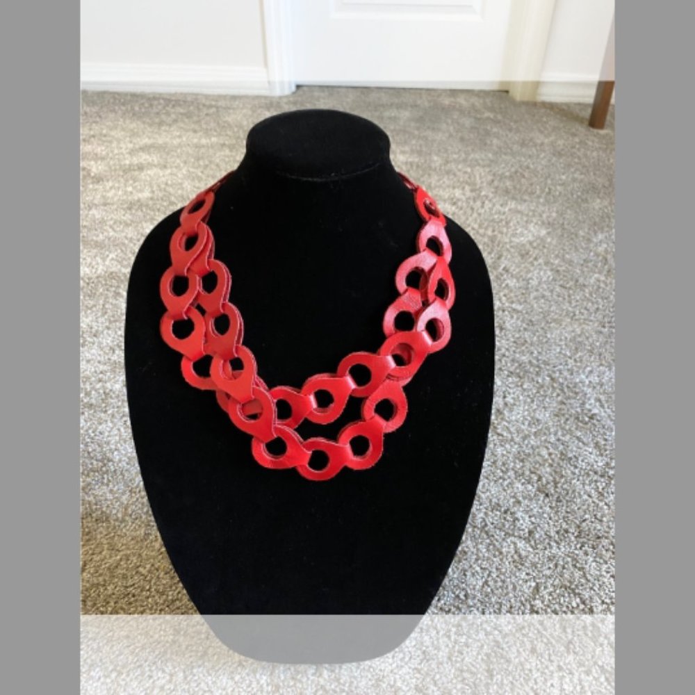 Argentinian artisanal red leather necklace